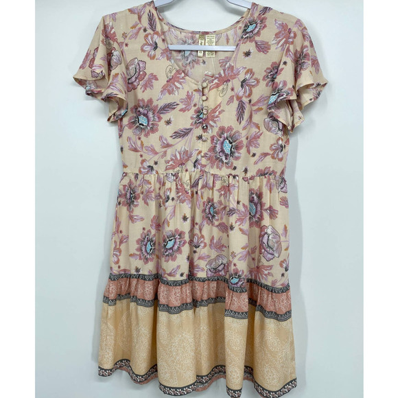 Japna Womens Pink Floral Patterned Flutter Sleeve Dress NEW XS - Picture 1 of 10